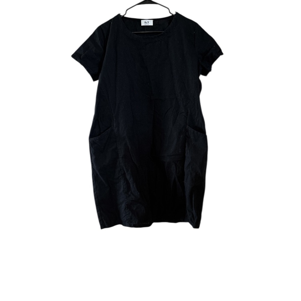 ๐บBoxy Black Midi T-Shirt Dress with Short Sleeves
